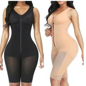 Front Zipper Full Body Shaper Lace Abdominal Control High Compression Bodysuit